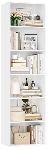FirFurd 190,5 cm Bücherregal, Regal mit 6 Fächern, Bücherschrank, Kallax Regal, Würfelregal, Standregal, Aufbewahrungsregal, für Wohnzimmer Büro Schlafzimmer, 48x30x 190,5cm, weiß