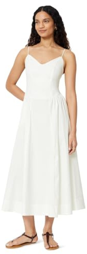 Amazon Essentials Mujer Vestido Midi de Popelina de algodón con Tirantes Delgados Fit & Flare
