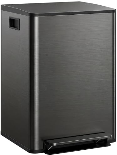 HOMCOM Cubo de cosméticos de dos compartimentos 2 x 30L, separador de residuos de pedal de acero inoxidable, cubo interior, tapa de cierre suave con autocierre, asas, negro