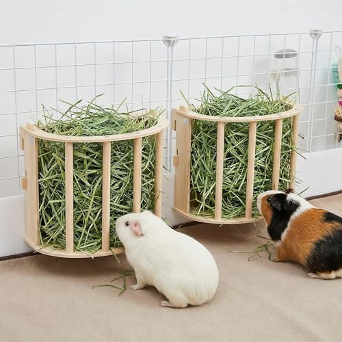 Xygobla 2PCS Hanging Wooden Guinea Pig Hay Feeder