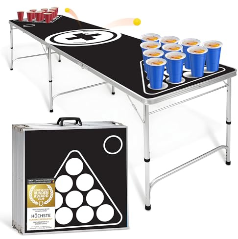 GOODS+GADGETS Mesa Plegable para Beer Pong - Mesa para Beer Pong con Altura Ajustable y Resistente a los arañazos Cualquier Fiesta (Blanco-Negro)