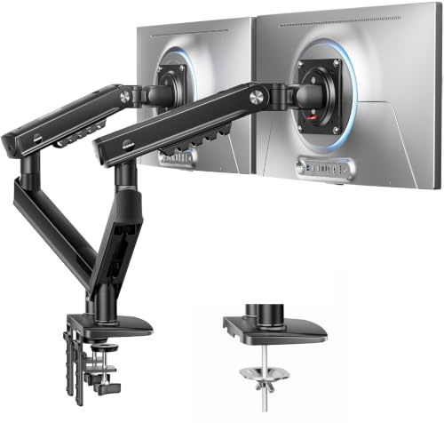 HUANUO Braccio Monitor Doppio per Schermi 13–32 (max 9 kg), FlowLift Pro Supporto Monitor, MechaSpring (Inclinabile/Girevole/Rotante), Montaggio VESA senza Attrezzi, base con Morsetto a C o Passacavo