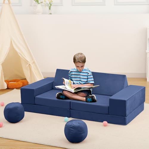 GarveeHome Divano da gioco per bambini, convertibile per bambini, con 12 moduli, divano pieghevole in schiuma per cameretta dei bambini, camera da letto, sala giochi