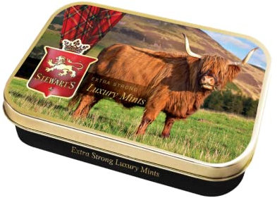 Stewart's - Highland Cow Tin Filled with Luxury Mints (40g) - Cool Refreshing Peppermint Flavour For Instant Breath Freshness, Pocket Sized Collectable Tins, Ideal for Gifting