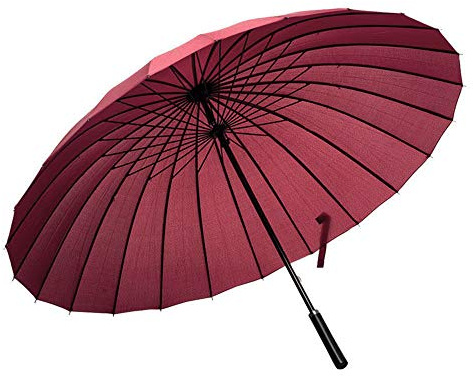 Lancoon 24 Ribs Large Umbrella Fashion Long Handle Straight Anti-UV Sun/Rain Stick Umbrella KS07Red