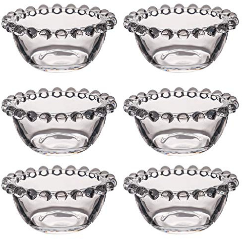 Dibor Set of 6 Snack Dip Bowls Round Glass Beaded Edge Ramekins