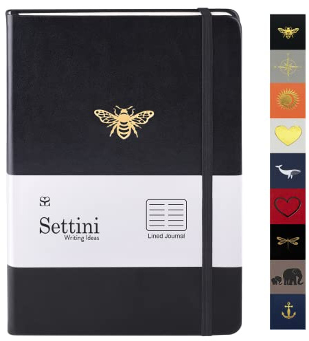 SETTINI Journaler för att skriva – Black Bee-journal – skrivdagbok för kvinnor eller män – bi-anteckningsbok – fuskläder, elastisk, bokmärke, platt – bra present till kvinnor eller män
