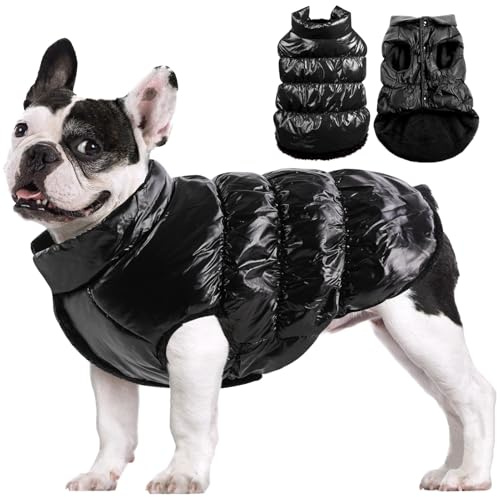 AOFITEE Dog Jacket, Dog Winter Coat, Warm Dogs Coat, Fleece Dogs Puffer Jacket, Windproof Waterproof Pet Snowsuit, Cozy Female Male Pet Snow Jackets Fleece Vest with Snap Closure, Black, XL