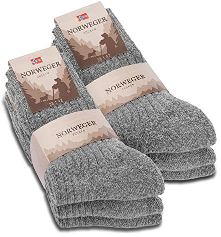 6 Paar Norweger Socken Herren Damen Wintersocken warme Wollsocken 20100 (39-42 Grau)