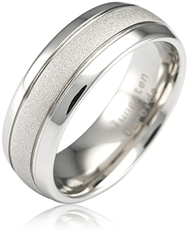 100S JEWELRY White Gold Tungsten Rings For Men Women Wedding Band SandBlasted Finish Dome Edge Sizes 6-16 (Tungsten, 11)