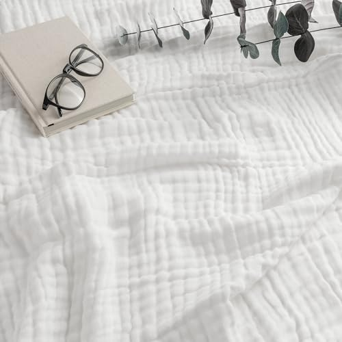 Comfy Cubs Adult Muslin Blanket Throw, 127 x 152 cm - Soft, Six-Layered, Lightweight, Breathable Cotton Blanket for All Seasons - Machine Washable, Stylish Home Decor - White