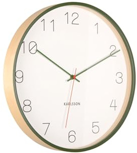 Karlsson Wanduhr Joy - Grün - Ø40cm - Rund - Birkenholz - Wanduhr Modern Wohnzimmer - Wanduhren