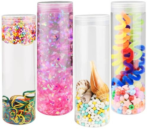 Bouteille Sensorielle Bebe Enfant, 4 Unité DIY Sensory Bottles 550ml avec Remplisseurs, Motricité Fine Bébé Jouet Sensoriel, Jouet Montessori 1 2 3 Ans