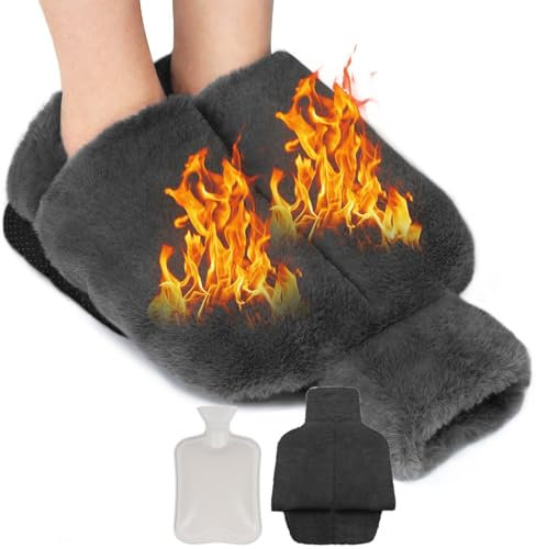 Flintronic 2 in 1 Fußwärmer Wärmflasche Ohne Strom, 2L Groß, Super Weicher Flanell Stoff Bezug, Warm und Weich Fußheizung Pads für Damen Herren (38x30cm)