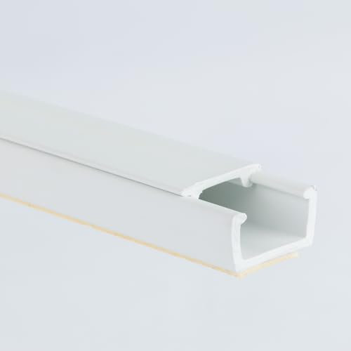 1M White Electrical Cable Hider Trunking Self Adhesive PVC Wire Conduit Plastic Cover - Mini Trunk Cable Management to Hide Single Cables TMW Profiles (10 mm x 8 mm trunk)