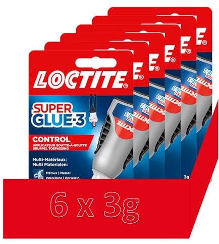 Super Glue 3 Control, Superstarkt sekundlim med kontrollerad flödeskontroll, universell lim för de flesta material, flytande lim i en stötsäker flaska på 6 x 3 g