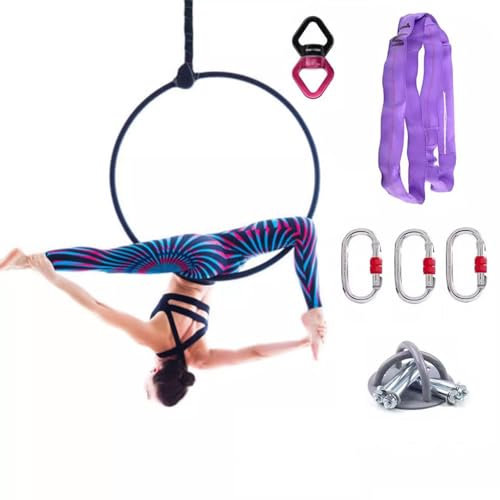 Cerceau Aérien de 80CM-100CM, Eentièrement testé, équipement Aérien de Cirque à Point Unique, Cerceau de Yoga avec Accessoires,80cm