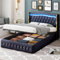 Gegtuon Polsterbett Bett 140x200 cm mit Rautenakzenten, Doppelbett mit LED-Licht und Kopfteil, Stauraumbett Bettrahmen mit Hydraulisch Stauraum, Jugendbett mit Lattenrost, ohne Matratze, Samt, Schwarz