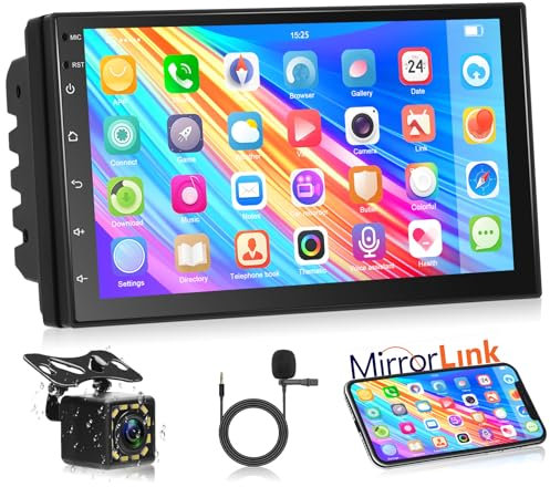 Podofo Autoradio Android 2 Din 7'' 1080P HD Écran Tactile Android 15.0 Double Din Stereo Radio Support GPS Navigation/WiFi/Bluetooth/DSP/Radio FM/Double USB + Caméra de Recul et Micro