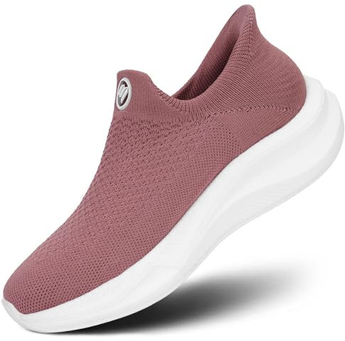 BibHoly Slip on Sneakers Women, Comfort Lightweight Women's Walking Shoes, Hands-Free Casual Slip on Trainers, Breathable Mesh Gym Running Shoes for Ladies Pink