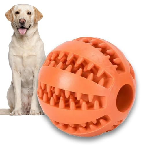 Starlight Baby naturligt gummi hund tuggleksak tandhygien, interaktiv lekboll för inomhus utomhus husdjur, valp tandlindring och tandrengöring, valpleksak 7 cm orange färg