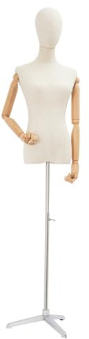 Maniquí femenino para mujer, de madera, 65 – 120 cm, altura ajustable, maniquí de sastre, busto, torso con brazos, plata/negro/dorado (plata, 65-120)