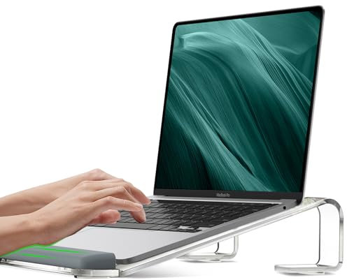 JCZT Clear Acrylic Laptop Stand for Desk, with Wrist Rest, Ergonomic Detachable Mount Compatible with 10-17'' All Laptops Such as MacBook Air Pro/HP/Dell/Lenovo