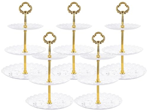 LOLYSIC 6 Pack 3 Tier Cake Stands, Plastic Afternoon Tea Stand, Reusable 3-Tiered Serving Stand for Cupcake Cookie Desserts Fruits, Round Cake Stands for Parties, Wedding, Birthday, Christmas (White)
