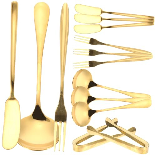 GRIRIW Juego De Cuchillos y Tenedor De Queso De Acero Inoxidable 14 Piezas Dorado Pinzas Pequeñas y Cuchara Para Untar Suministros De Cocina Doméstica Para Servir Queso