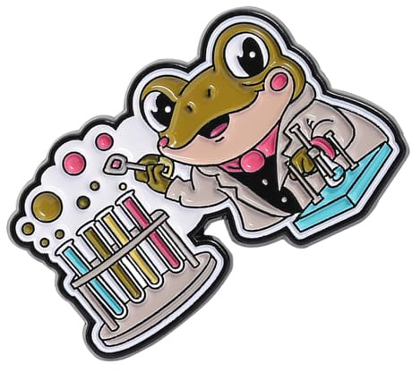 Broche unique grenouille scientifique animale avec tube à tests de microscope, broche accessoire de laboratoire pour les amateurs de science, broche avec microscope et tube à essai, accessoire sur le