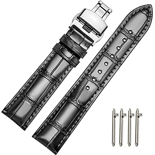 MUENShop Cinturini di Ricambio Vera Pelle Cinturino Barre Rapido Rilascio Fibbia Pieghevole Nero/Marrone/Blu 18mm 20mm 22mm 24mm per Uomo/Donna