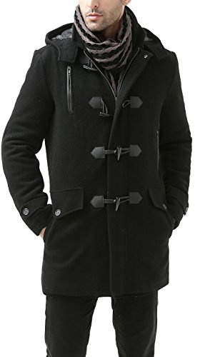 BGSD Men Tyson Wool Blend Single Breasted Walking Toggle Duffle Coat with Hood (Also available in Big and Tall), Black, X-Large Tall