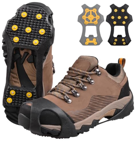 Ice Cleats for Shoes and Boots Crampons Anti Slip Snow Traction Cleats 11 Studs Snow Grippers Overshoe for Men Women Walking on Snow and Ice Slip-on Stretch Footwear