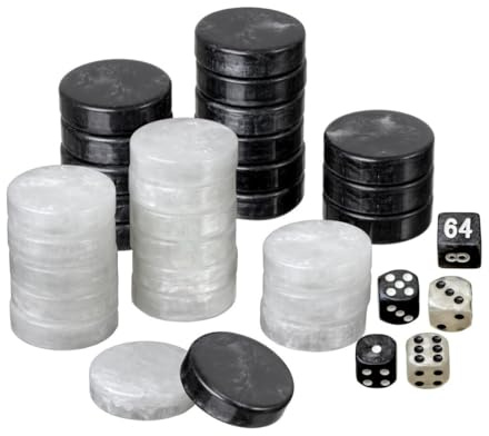 Set of Backgammon Pieces/Checkers, 34mm, Black/White, Plastic