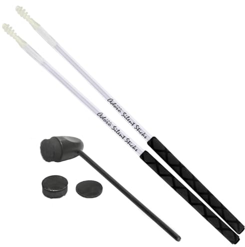 Adoro Silent Sticks & Bassdrum Beater Set - leise Drumssticks & Bass Drum Beater für Akustik Schlagzeug oder Cajon Pedal - (keine Drum Shield, Schlagzeug Dämpfer oder Bass Dämpfer mehr nötig)