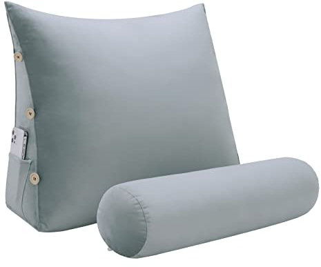 Johnear Rückenkissen mit Nackenrolle Abnehmbarer aus Samtweich Nackenkissen Rückenlehnen Sofa Kissen Bücherkissen Lesekissen Dreieck Keilkissen Nackenstütze（Grau， 60cm）