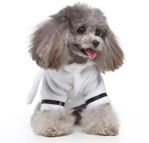 POPETPOP Dog Robes for After Bath, Quick Drying and Super Absorbent Pet Bathrobe, Soft Comfortable Pet Nightwear for Puppy Small Dogs Cats (White, XL)