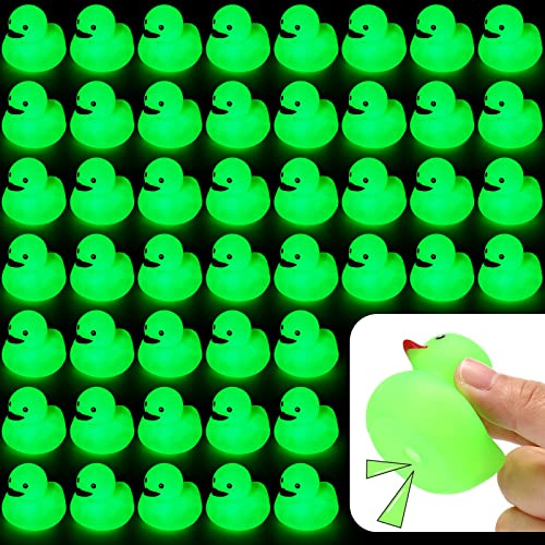 Tradder 50 Pcs 2 Inch Glow in The Dark Rubber Ducks Bulk Summer Rubber Float Ducks Light for Pool Bath Bathtub Autumn (Green)