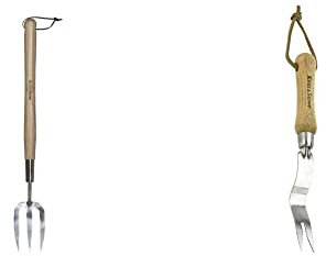 Kent & Stowe Handgabel lang – Blumengabel, 58,5 cm, Holzfarbe/Silber & Hand Wurzelstecher – Unkrautstecher aus Edelstahl für Gras- und Erdflächen, Unkrautentferner mit Stiel aus Eschenholz, 30 cm