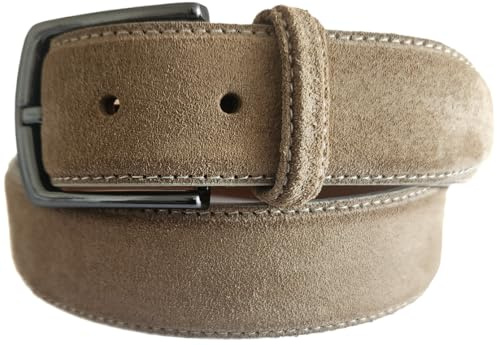 QUAMOD herrbälte i mocka 3,5 cm-4 cm (35 mm-40 mm) brett | mocka med presentförpackning | ekologisk och rättvis produktion, 35 mm - sandfärg, Bundweite 95cm (Large)