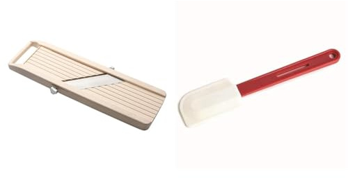 Benriner BN-1 Japanese Handheld Mandolin Slicer with Three Interchangeable Stainless-Steel Blades-Iv & Vogue High Heat Spatula 264 mm/10.2 inch, Brown, Heat-Resistant up to 260°C, Dishwasher Safe
