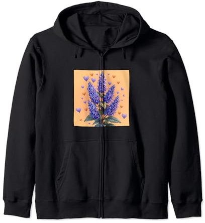 Anise Hyssop Flowers With Hearts Around Boho Style Graphic Zip Hoodie