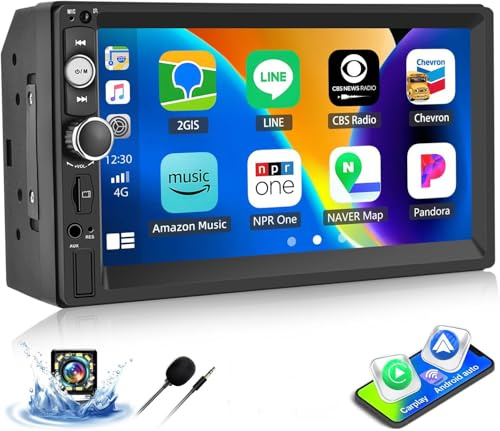 CAMECHO Trådlös bilradio 2 Din Carplay Android Auto med Bluetooth, 7-tums stereo med pekskärm med Bluetooth-högtalartelefon spegellänk FM USB/TF/AUX-in bakre kamera