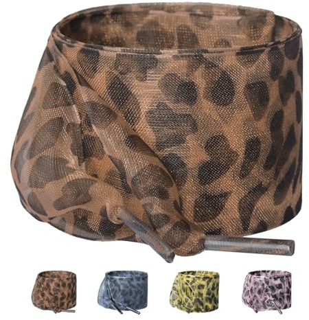Olukssck 1 Paio Lacci Scarpe Leopardati 4CM, Lacci per Scarpe con Stampa Animalier in Raso di Seta, Lacci Tulle Nastri per Donne e Ragazze, Marrone, 140cm
