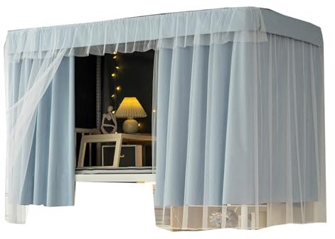 Oberes Etagenbetthimmel, 2 m lang, Etagenbettvorhänge, verdickter Stoff, Verdunkelungsvorhänge, seitliche Öffnungstür mit großem Raum (Vorhang x 3 + Regal 1,2 m, Blume A) Premium Verdunkelung L