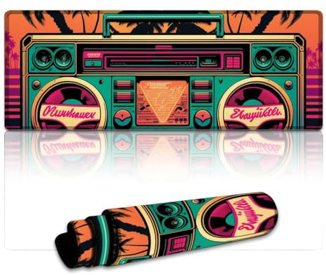 LLONGKT Tappetino per mouse da gioco Neon Radio (XL), 30 x 80 x 0,3 cm, grande tappetino da scrivania per computer e computer portatile, scrivania, base antiscivolo