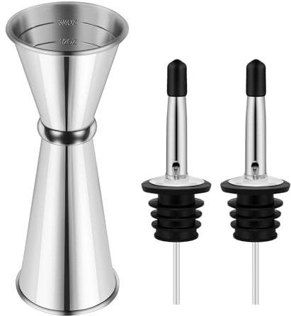 1 Pcs Jigger for Bartending with 2 Pourers, 2 OZ 1 OZ, Stainless Steel Cocktail Jigger Japanese Bar jigger Bartender Tool Accessories