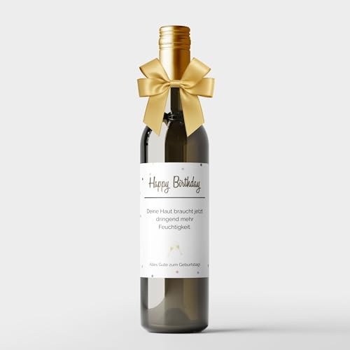 MilaBoo® Juego de 2 etiquetas de vino con lazo, diferentes ocasiones, elegantes etiquetas para botellas con decoración de lazo, autoadhesivas e impermeables (Birthday - dorado)