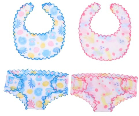Kisangel 2 Sets Doll Bib and Underpants Accessories for DIY Dressing Game Cloth Saliva Towels for Dolls Washable Reusable Pink and Blue for Role Play