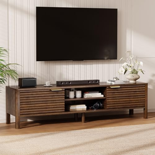 IKALIFE Wooden TV Stand Cabinet - 150cm Long TV Unit With Storage, Walnut